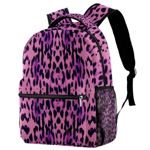 Sac à dos d'école fille ado rose noir motif léopard tendance
