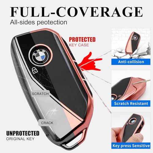 Image of Creativity For BMW X5 Key cover and Key chain accessories (Pink set) | Advanced soft TPU key Case Suitable for BMW 2023-2026 New 5 7 Series iX XM IX3 i7 X1 X5 X6 X7 key