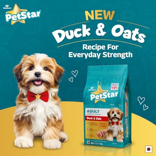 Image of Petstar Adult Dry Dog Food 10 kg, Duck & Oats, High Protein, Easy Digestion, Immunity Support, No Artificial Flavours or Added Sugar