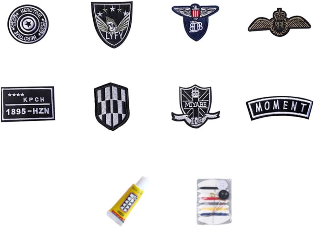 Pack of 8 random tactical morale patches, full embroidery loop and hook closure set for hats, bags, backpacks, harness, vests, military uniforms, tactical equipment, etc