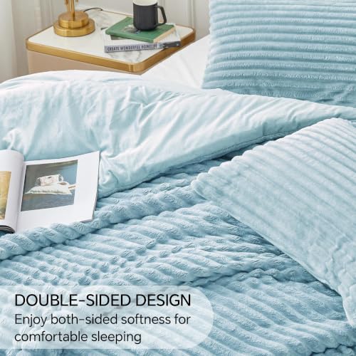 Image of BEDELITE Fleece Oversized Queen Comforter Set, Fluffy Bed Set, Grey Blue | Super Soft & Warm Bedding, Luxury Fuzzy Faux Fur Comforter for Winter, Heavy Plush Bedding, with 2 Pillowcases