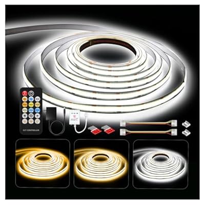 DAYBETTER COB LED Strip Lights, Tunable White(2700K-6500K) COB LED Lights with 3040 LEDs, 24V Adapter, RF Remote, Dimmable High Density Uniform LED Strip for Bedroom, Kitchen, Cabinet, CRI90+, 16.4ft