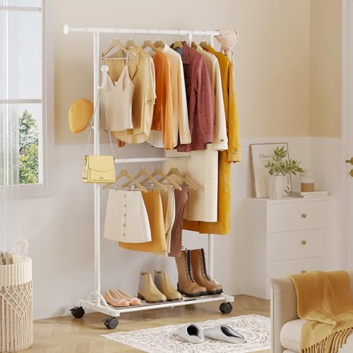 FAVOOSTY Kleiderständer auf Rollen, Mobiler Kleiderständer Stabil, Garderobenständer Metall, Einstellbar Garderobe, 89.50×39.00×161.20 cm Schwarz