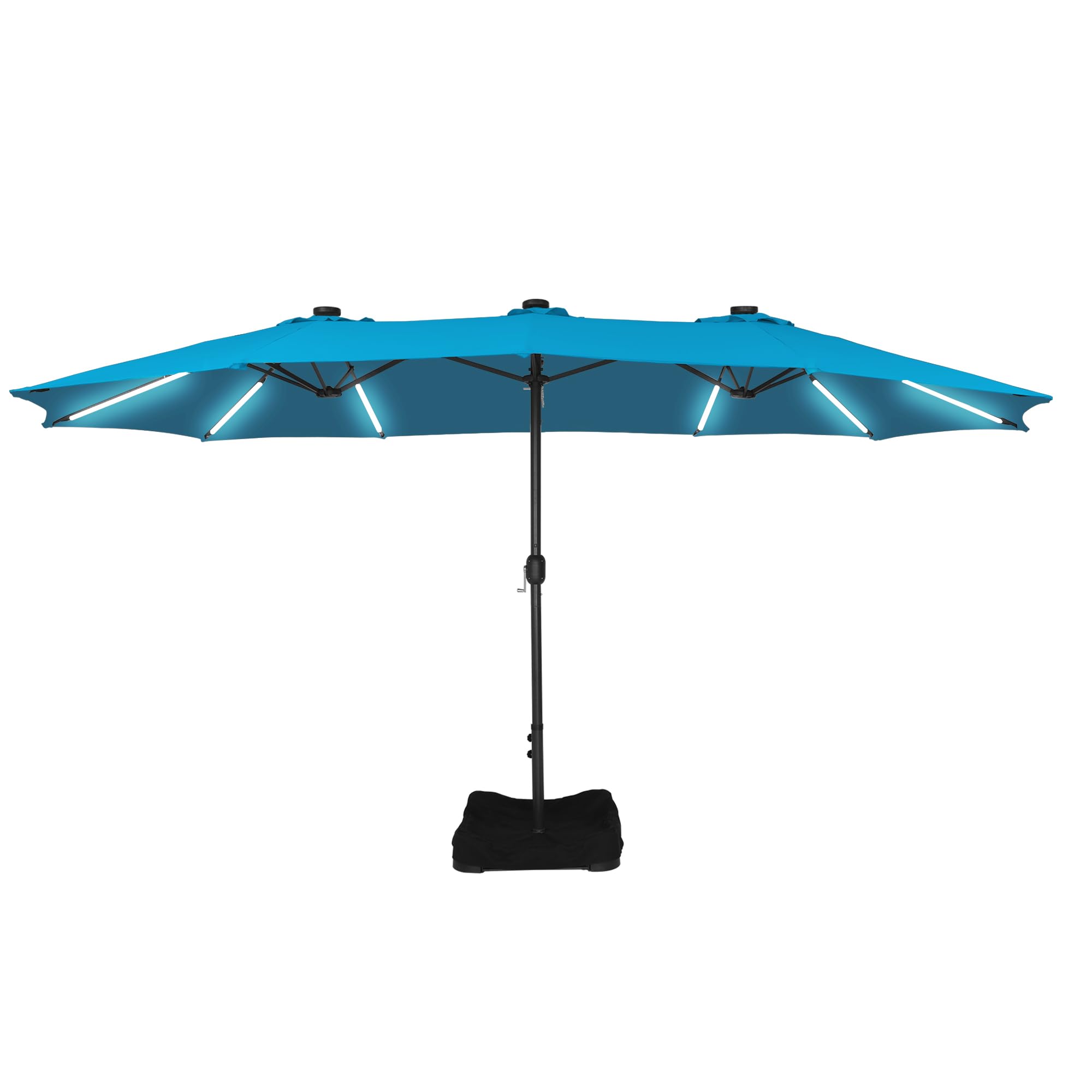 MONDAWE 15 ft Patio Umbrellas with Solar Lights 12 LED Strip Lights Umbrella Rib, Double-Sided Market Umbrella with Base Included, Large Rectangular