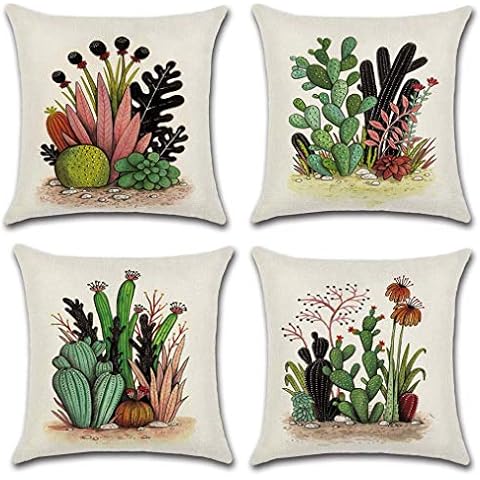 AMOR SPES 4 Pack 45x45CM/18x18 Inch Cushion Covers Throw Pillow Covers Chair Sofa Couch Seat Decorative Linen Square Pillow Case Summer Home Decoration (Cactus) Cover