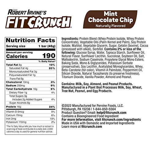FITCRUNCH Protein Bar, Snack Size Protein Bar, Gluten Free, Value Pack (24 Snack Size Bars, Mint Chocolate Chip) - Thumbnail 2