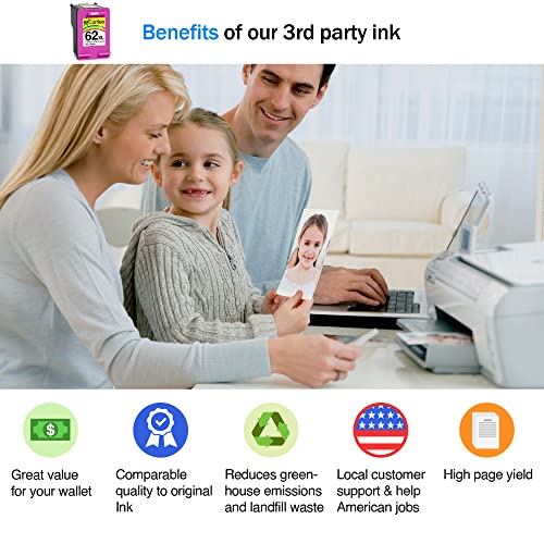 Cartlee Remanufactured Ink Cartridge Replacement For Hp 62Xl Ink Cartridges Color For Hp Envy 7640 Printer For Hp Ink 62Xl Color Inkjet Cartridges For Hp Ink 62 Xl For Hp Ink Cartridges #TOP1