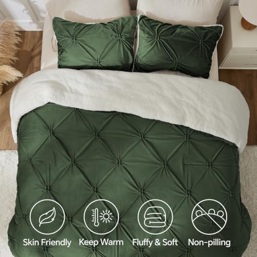 Image of BEDELITE Fluffy Sherpa King Comforter Set,Pintuck-Olive Green