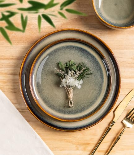 Image of TheTerra Ceramic Dinnerware Sets for 4, 12 Pieces Porcelain Lightweight Plates and Bowls Sets, Scratch Resistant Dish Set, Oven & Microwave & Dishwasher Safe, Coffee Bean
