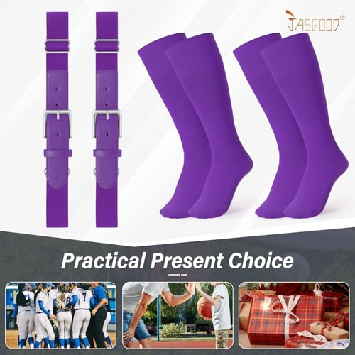 Image of JASGOOD 2 Pack Baseball Socks and Belt Combo Set Softball Socks and Belts Elastic Waist Belt for Youth and Adult Boys