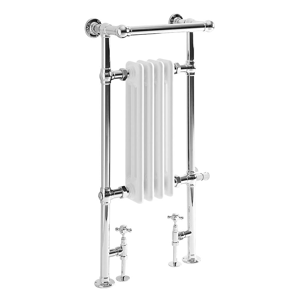 Milano White Elizabeth - Traditional Dual Fuel Heated Towel Rail - 930Mm X 450Mm (With Overhanging Rail) - With Cable Cover, No Thermostat