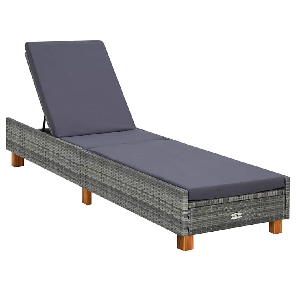 Sonnenliege mit Auflage Poly Rattan Gartenliege Grau Liegestuhl