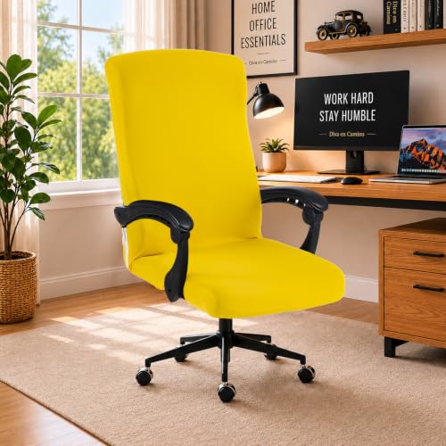 Image of Elastic Computer Chair Cover with Durable Zipper - Protective Removable Washable Universal Office Desk Chair Seat Slip Cover - Stretchy Soft Anti-dust Desk Chair Seat Protector for Dogs, Cats, Pets