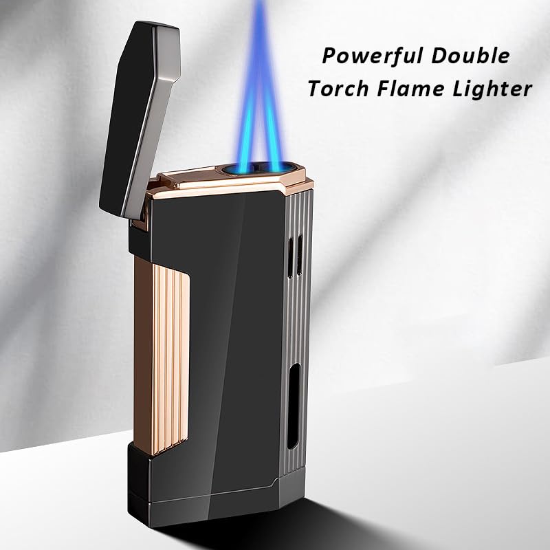 Encendedor de antorcha doble llama recargable de butano miniatura 2