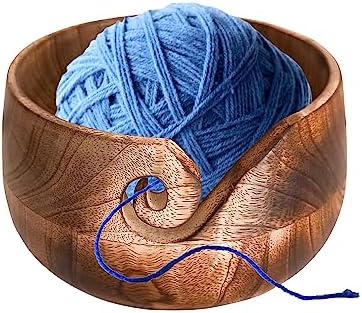 Indus Lifespace Wooden Yarn Bowl Hand Made by Indian Artisans with Premium Mango Wood for Knitting and Crochet (15.24cm x 15.24cm x 7.62cm)