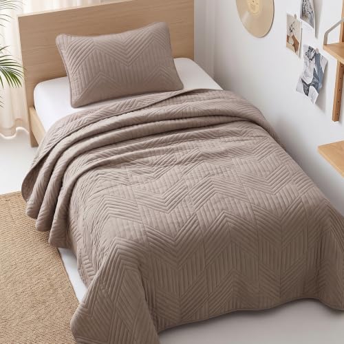 Exclusivo Mezcla Ultrasonic Twin Quilt Bedding Set, Taupe