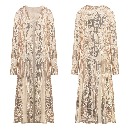 Women's Sequin Cardigan Long Sleeve Sexy Open Front See Through Evening Coats Summer Cover Up Dress4