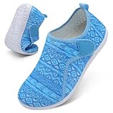 XIHALOOK Quick Dry Beach Water Shoes Boating Surfing Aqua Barefoot for Women Blue Wavy, 6-7 Women/5-6 Men
