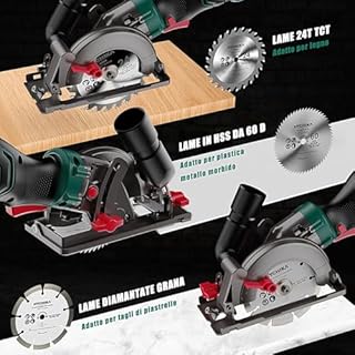 HYCHIKA Sega Circolare 750W, Mini Sega Circolare 3500RPM, Profondità Di Taglio Massima 48 mm (90°) e 32mm (45°), Motore in Filo Di Rame Puro, per Tagliare Piastrelle, Metallo e Legno