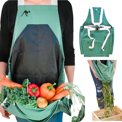 The Roo Apron - Gardening Apron with Pockets and Harvesting, Picking Pouch – Adjustable, Water-resistant, Washable Canvas Cotton - Great Gardener Gift