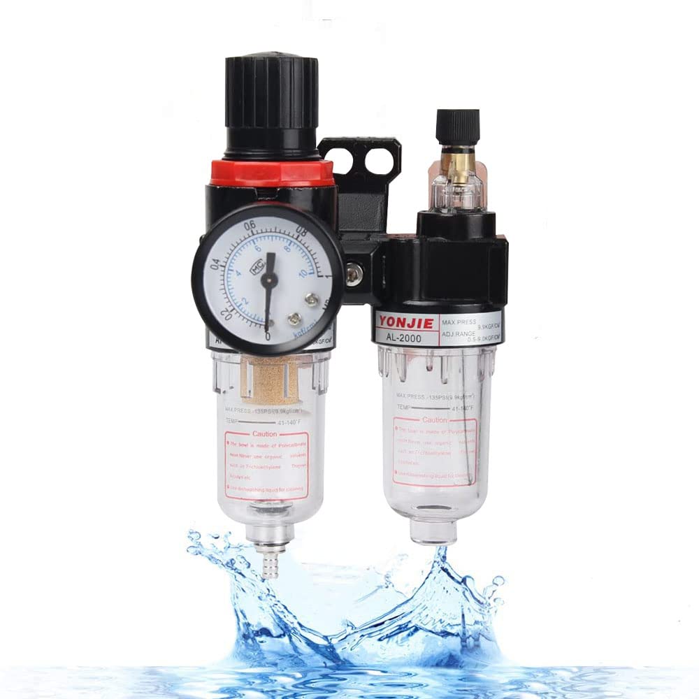 Aire Separador Agua, Aceite Agua Separador Filtro, Filtro Regulador Aire, Aceite Agua Regulador Presión, Puede Utilizar en Compresores Aire, Herramientas Neumáticas