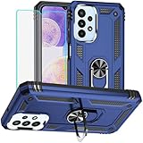 Yiakeng for Samsung A23 5G Phone Case : Screen Protector Silicone Shockproof Military Grade Protective Phone Cover with Ring Kickstand for - Samsung Galaxy A23 5G (Blue) - Image 1