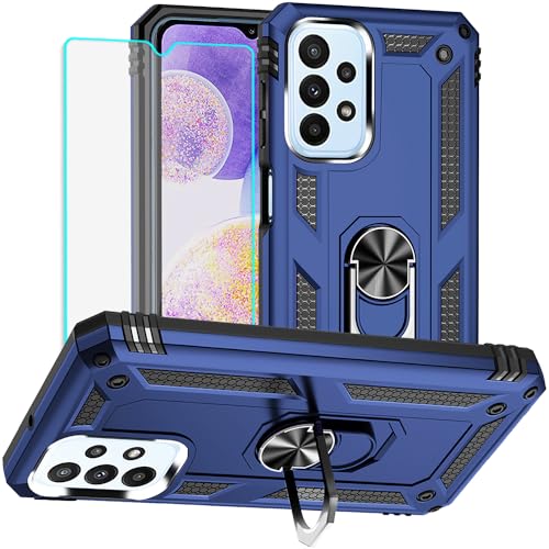 Yiakeng for Samsung A23 5G Phone Case : Screen Protector Silicone Shockproof Military Grade Protective Phone Cover with Ring Kickstand for - Samsung Galaxy A23 5G (Blue)