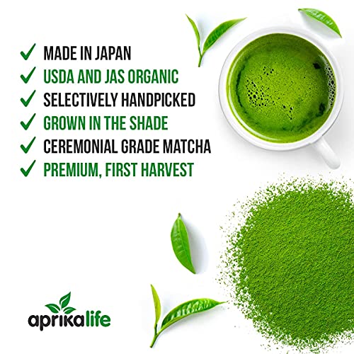 Premium Matcha Green Tea Powder - Organic Japanese Origin Ceremonial Grade Matcha - First Harvest from Japan - [3.5 Ounce] - Japanese Macha Tea - by AprikaLife