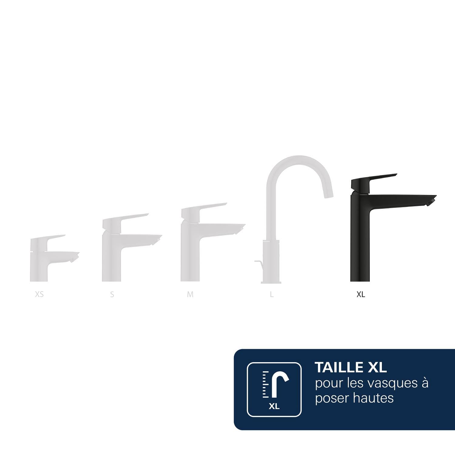 GROHE Dice Mitigeur monocommande Taille XL pour vasque à poser (Robinet pour Lavabo de Salle de bain, Facile à installer avec QuickTool inclus, Economie d'eau), Noir Mat,1018922430