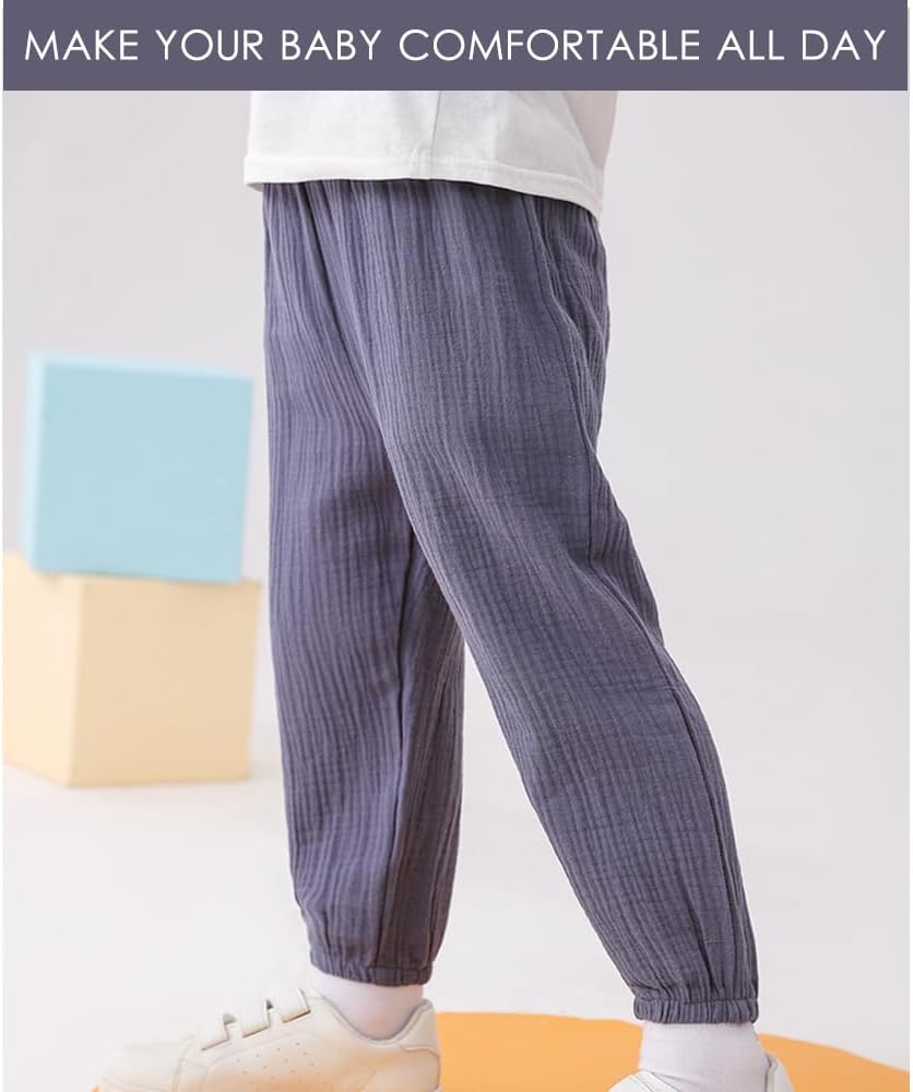 GFQLONG 4 Pack Toddler Boys Girls Cotton Linen Plain Pants Harem Trousers Casual Basic Elastic Loose Summer Spring Bloomers - Image 4
