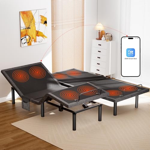 AMADA HOMEFURNISHING Adjustable Bed Frame with Massage, App-Controlled Split King Adjustable Bed with 4 USB Ports & Under-Bed Night Light, Wireless Electric Bed Frame, 4 Height Options, MSABB01B-SK2