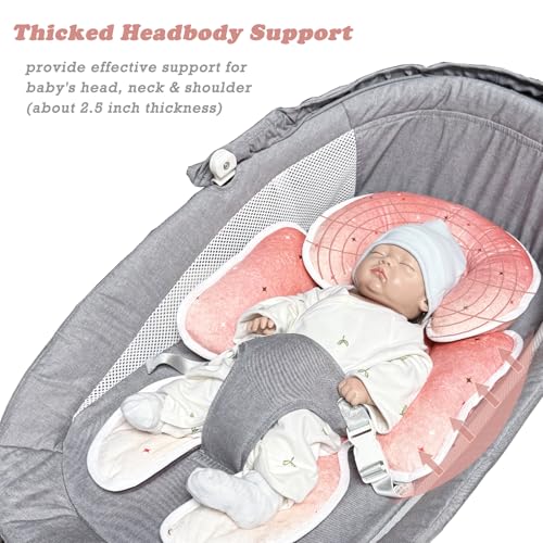 Image of Infant Car Seat Insert, Soft Baby Car Seat Head Body for Girl Boy, Reversible Baby Carriage Pad with Strap Covers Fit Car Seat, Stroller, Bouncer, Pink Star