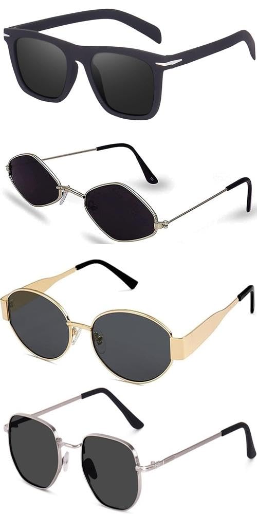 Unisex Combo offer pack of 4 shades glasses Black Rectangle Retro Vintage Sunglasses Women::Men Square Sun Glasses Combo offer pack of 4 sunglasses B07SW69VW4-image-14