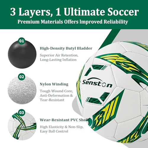 Image of Senston Soccer Ball Size 5 with Pump for Adults | Durable PVC Training Football,Thickened Nylon Winding and Butyl Bladder for Shape Retention - High Value Soccer Set