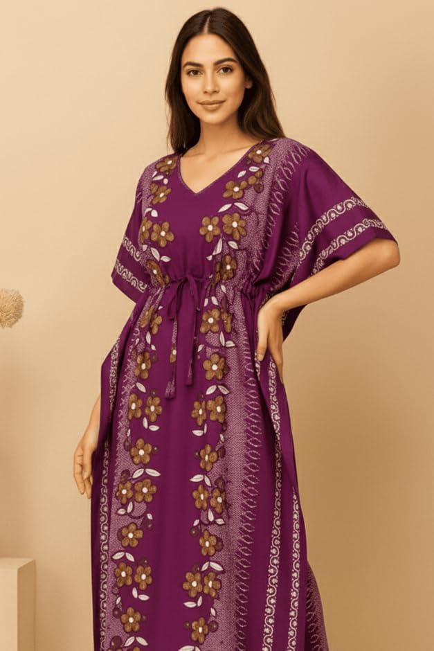 Image of Bahumaan Pure Cotton Kaftan Nighty for Women | Kaftan Maxi for Women | Kaftan Night Gowns for Women | Cotton Nighty for Women Stylish |