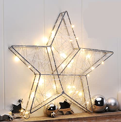 Spetebo LED Metall Stern silber 30 cm - 40 LED - Weihnachts Deko...