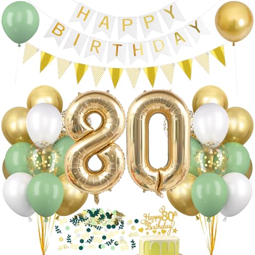 Decorazione Verde Oro per il 80° Compleanno, Palloncini e Happy Birthday Ghirlanda - Decorazioni per Festa Uomini Donne