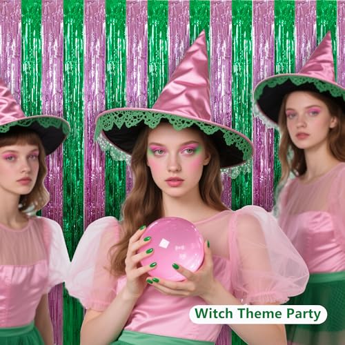 Image of BEISHIDA Pink Green Door Streamers Backdrop Foil Fringe Tinsel Party Streamers Curtains Photo Backdrop for Birthday Graduation Wicked Party Decoations