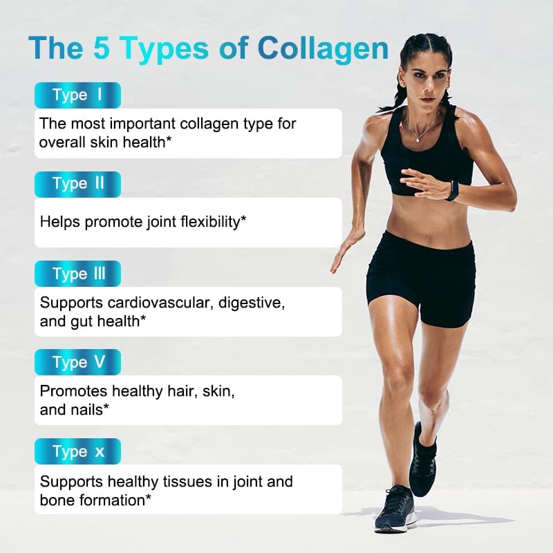 Miniatura 6 de Complejo completo de colágeno múltiple, tipos I, II, III, V y X + biotina + vitaminas para el cabello, la piel, las uñas y las articulaciones, 120