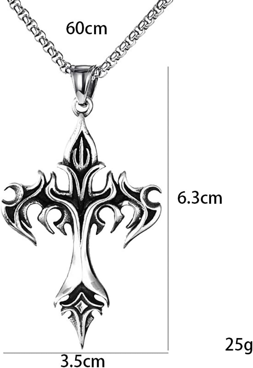 Vintage Gothic Sword Necklace Punk Style Stainless Steel Cross Sword Pendant Necklace Samurai Sword Necklace Gothic Flame Necklace Dagger Necklace Goth Necklace Cool Necklace Christmas Birthday Party Halloween Costume Jewelry for Women and Men - Image 6