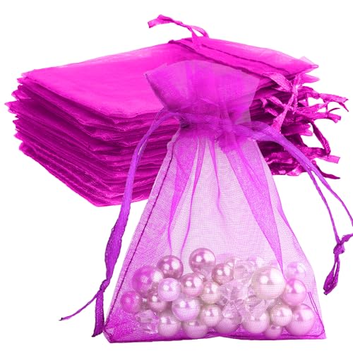 Image of BOEIAC Organza Bags - 50 Mini Rose Gold Mesh Wedding & Party Favor Bags with Drawstring - 4 x 6 Inch, Jewelry, Candy