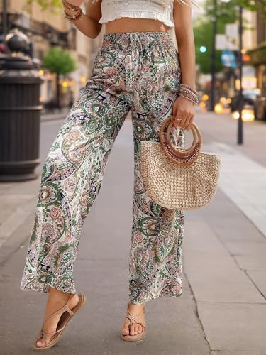 Womens Casual Wide Leg Pants Ruffle Elastic Drawstring Beach Palazzo Loose Pants Comfy Trousers3