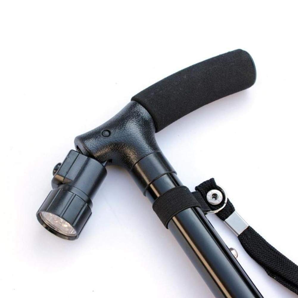 Bastón para Ancianos, de aleación de Aluminio, Plegable, con luz LED, 4 Cabezales, pivotante, de Trekking, de Seguridad, con muletas.