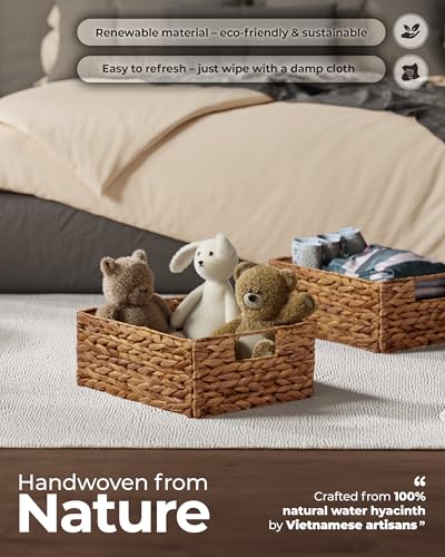 Image of BLUEWEST Wicker Storage Baskets Pack 6, Woven Baskets for Storage, Laundry Water Hyacinth Basket for Organizing with Carrying Handles, Rattan Baskets (Brown, Rectangular)