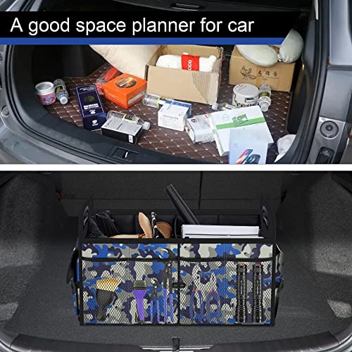 Image of Femuar Car Trunk Organizer with 72L Large Capacity Waterproof Collapsible and 11 Pockets, Trunk Organizer for Car SUV /Jeep /Sedan, Large Size, Blue Camouflage