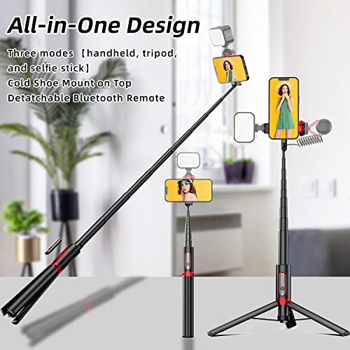60"Travel Tripod For Iphone,Extendable Cell Phone Selfie Stick Tripod With Wireless Remote,Compact Packable Tripods Phone Stand With Cold Shoe Mount For Iphone 14/13/12/11 Pro/Xs/Max/Xs/Xr/X, Samsung #TOP1
