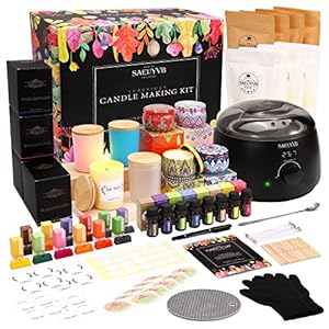 SAEUYVB Candle Making Kit with Hot Plate Full Set – for Adult – DIY Starter Soy Candle Making Supplies – Perfect as Home Decorations