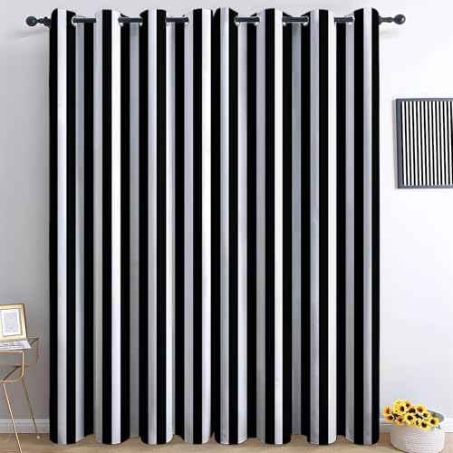 Minimalismo Patrón De Rayas Verticales Cortinas de Regalo para Nueva Casa 140 x 300 cm Negro – Cortinas Opacas Elegantes y Prácticas, Set de 2 Paneles Ideal para Bodas, Cumpleaños o Mudanzas