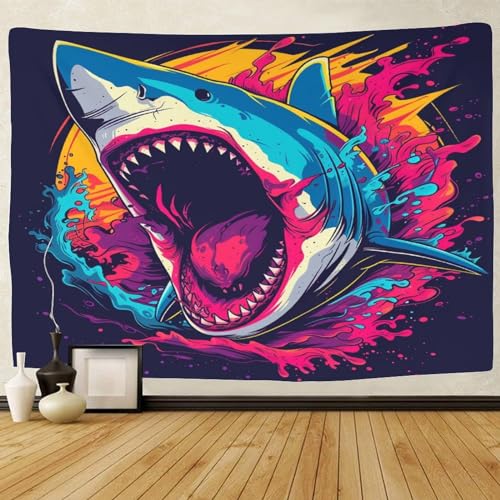 Tapisserie requin 3D en polyester doux comme décoration murale de chambre - 2