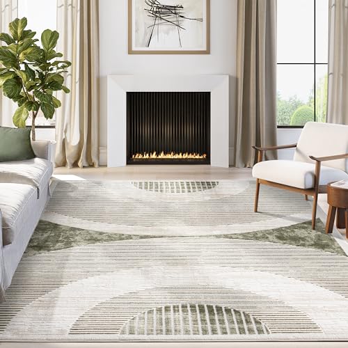 Mid-Century Green Arch Area Rug – 4' x 6' – Modern Geometric Desi...